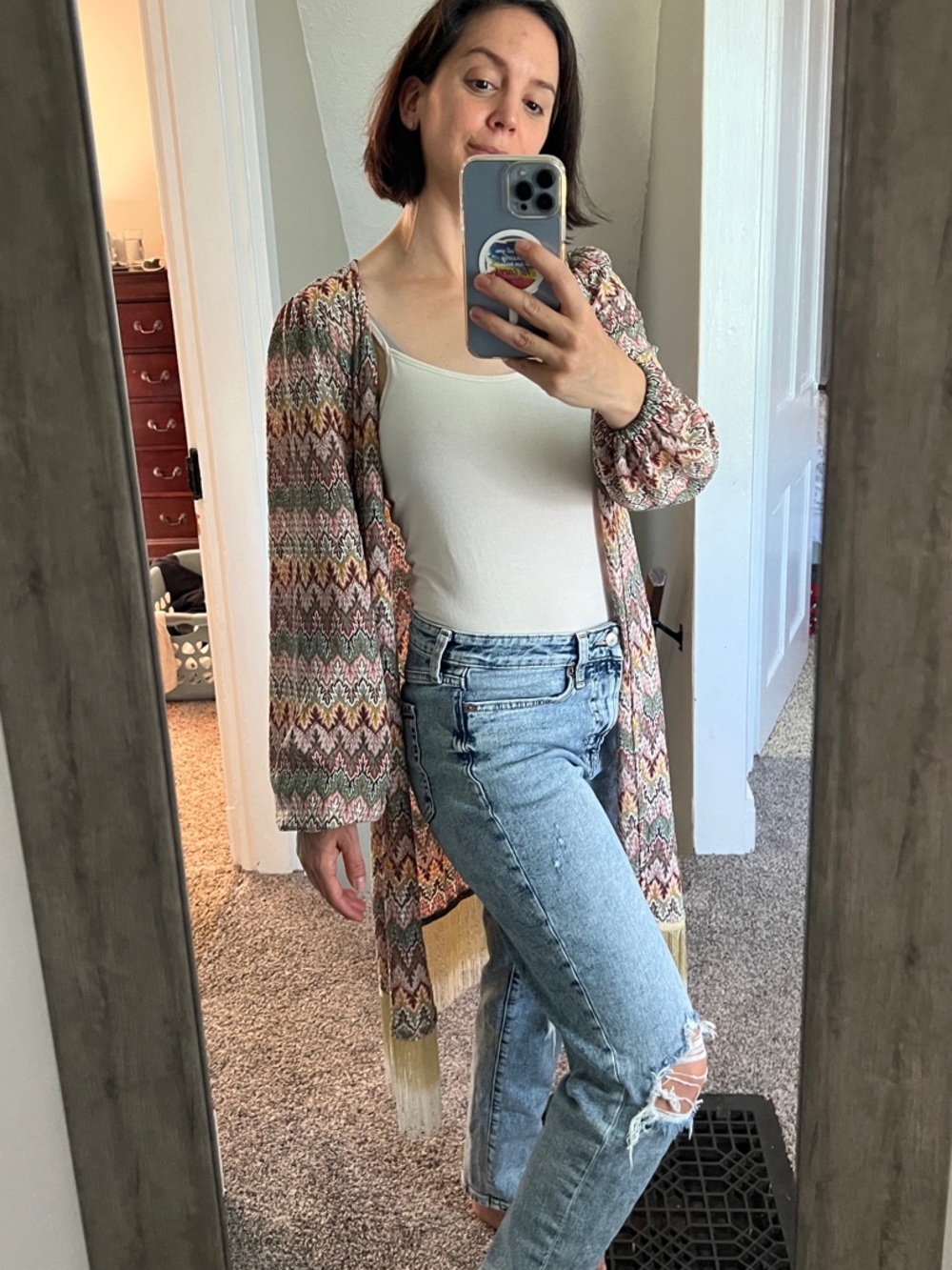 gimmicks by BKE Multicolor Knit Open Cardigan — Pink, Green, Cream, Yellow